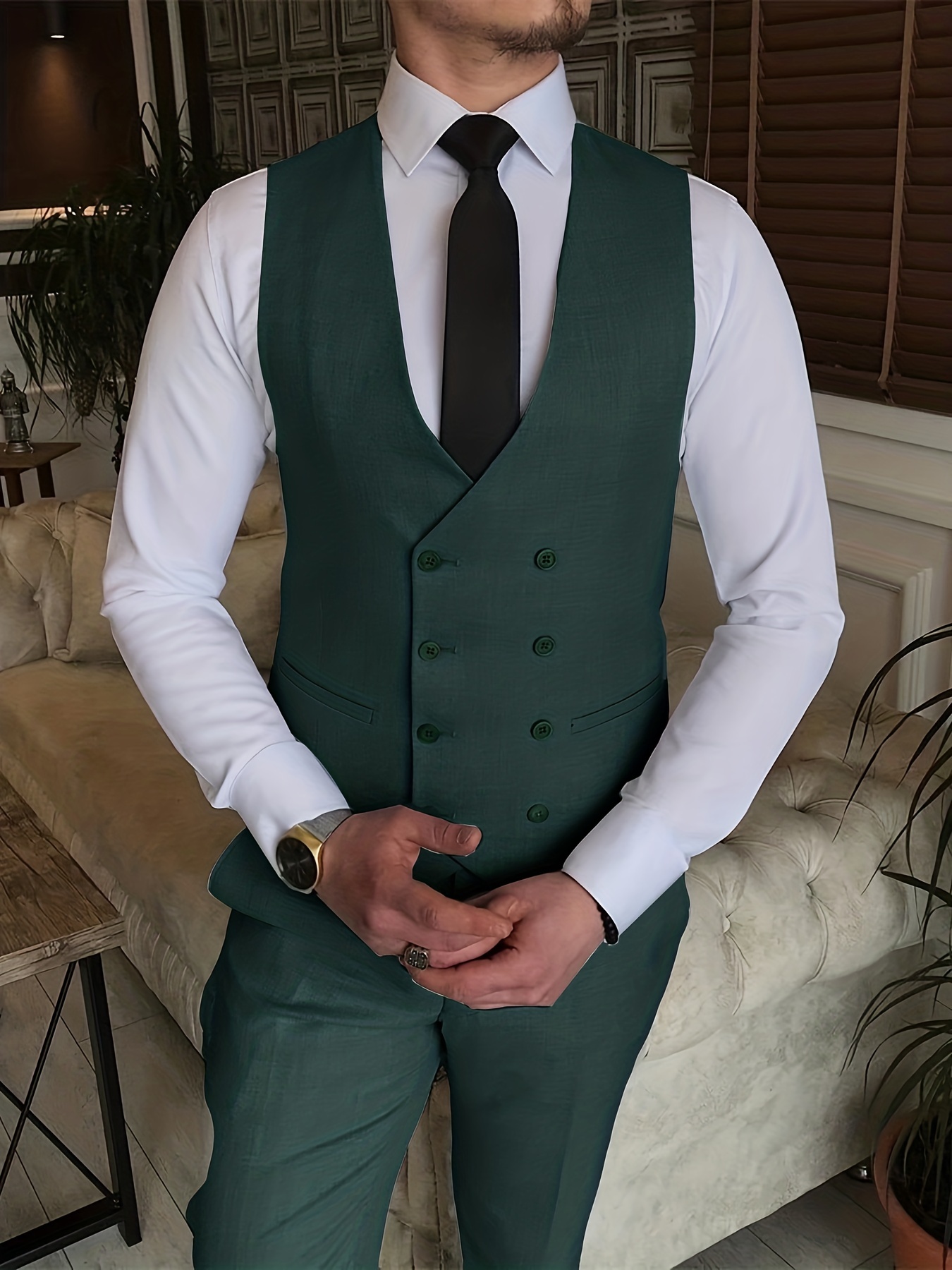 Men's 3 Pieces Suit, Slim Fit Wedding Tuxedo, Dark Green Suit for