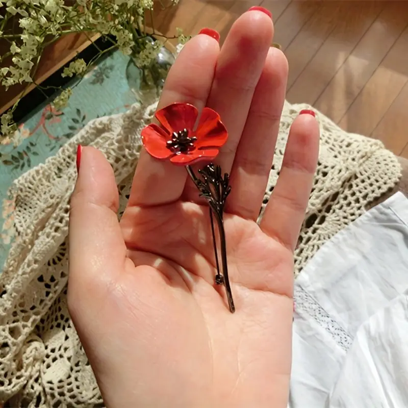 Elegant Poppy Flower Brooch Pin For Women And Men - Vintage Alloy