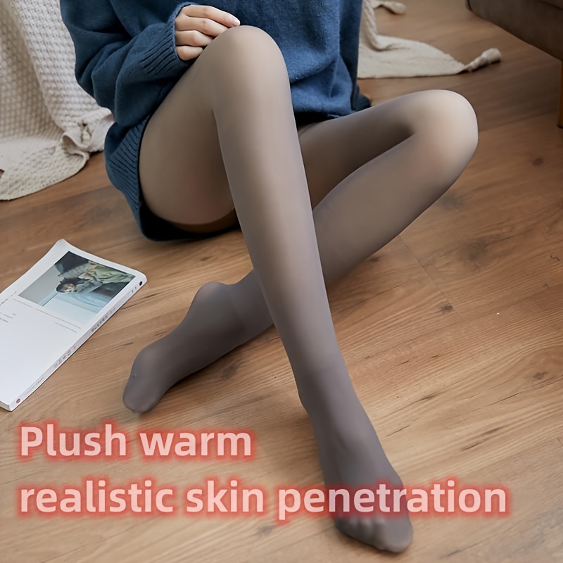 Winter Plush Warm Leggings Translucent Pantyhose Tights High Waist Elastic Thick Fleece Pants Women