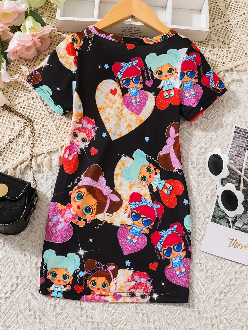 toddler girls cute cartoon shiny girl graphic crew neck casual t shirt dress for party kids summer clothes details 28