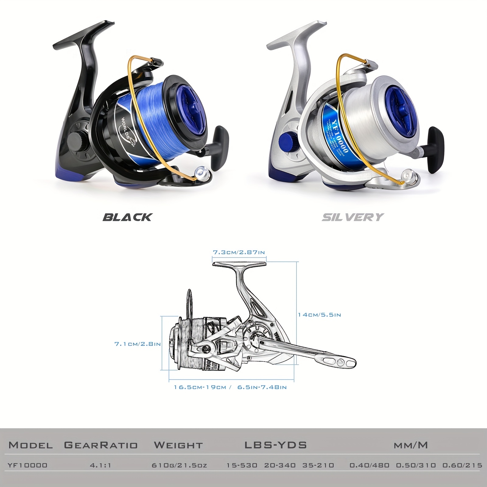 1pc YF10000 Spinning Fishing Reel - Large Capacity, Ultra Smooth, Ideal for  Saltwater and Freshwater Fishing