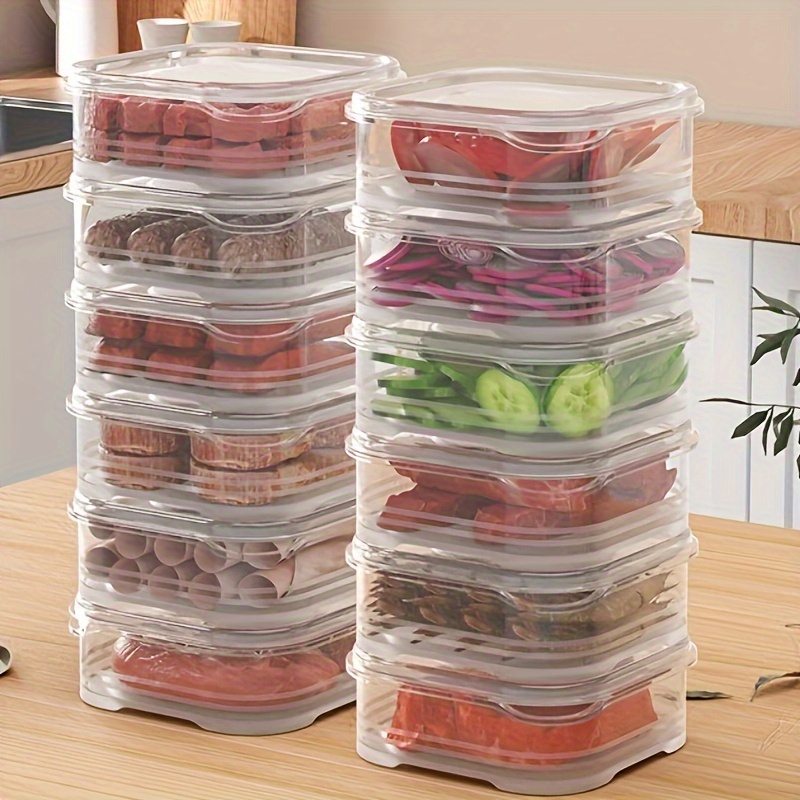 1pc Plastic Food Container With Lid, Suitable For Fridge