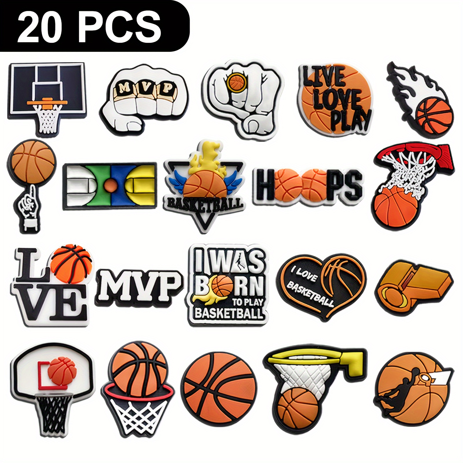 5/20pcs Basketball Theme Charms - Colorful Pvc Slipper Decorations For Sandals - Adds Fun And Style To Your Footwear
