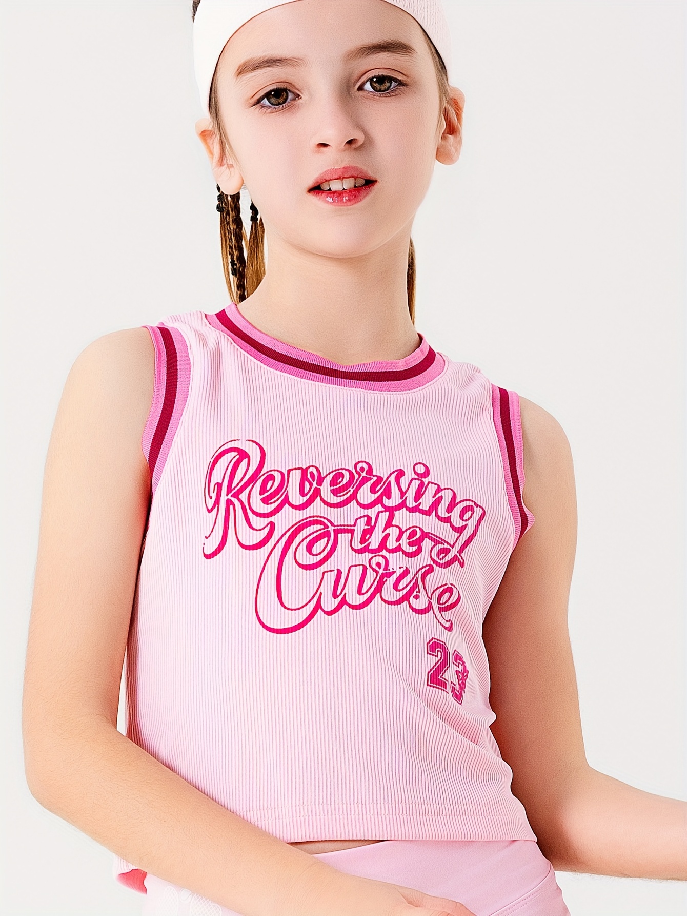 Teen Girls Letter Print Padding Support Sports Camisole Tops