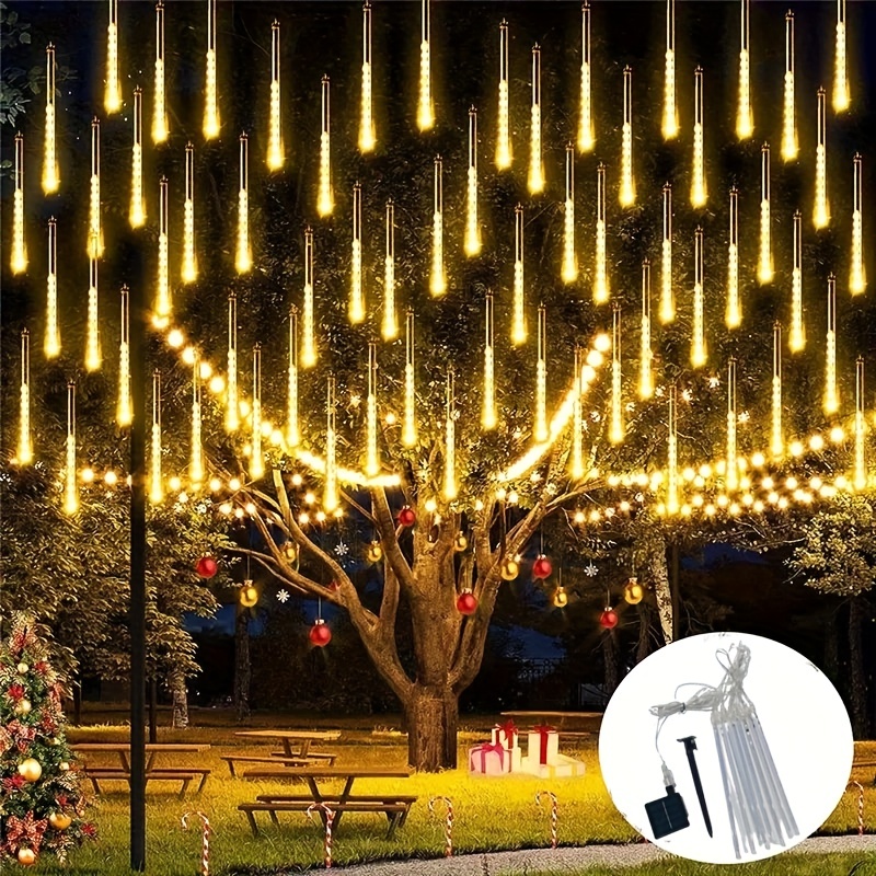 

1pc Solar Led Meteor Shower Rain Lights, 8 Tubes Outdoor Waterproof, 30/50cm Garden Light, Christmas Wedding Decoration, Party Decorations Holiday String Lights