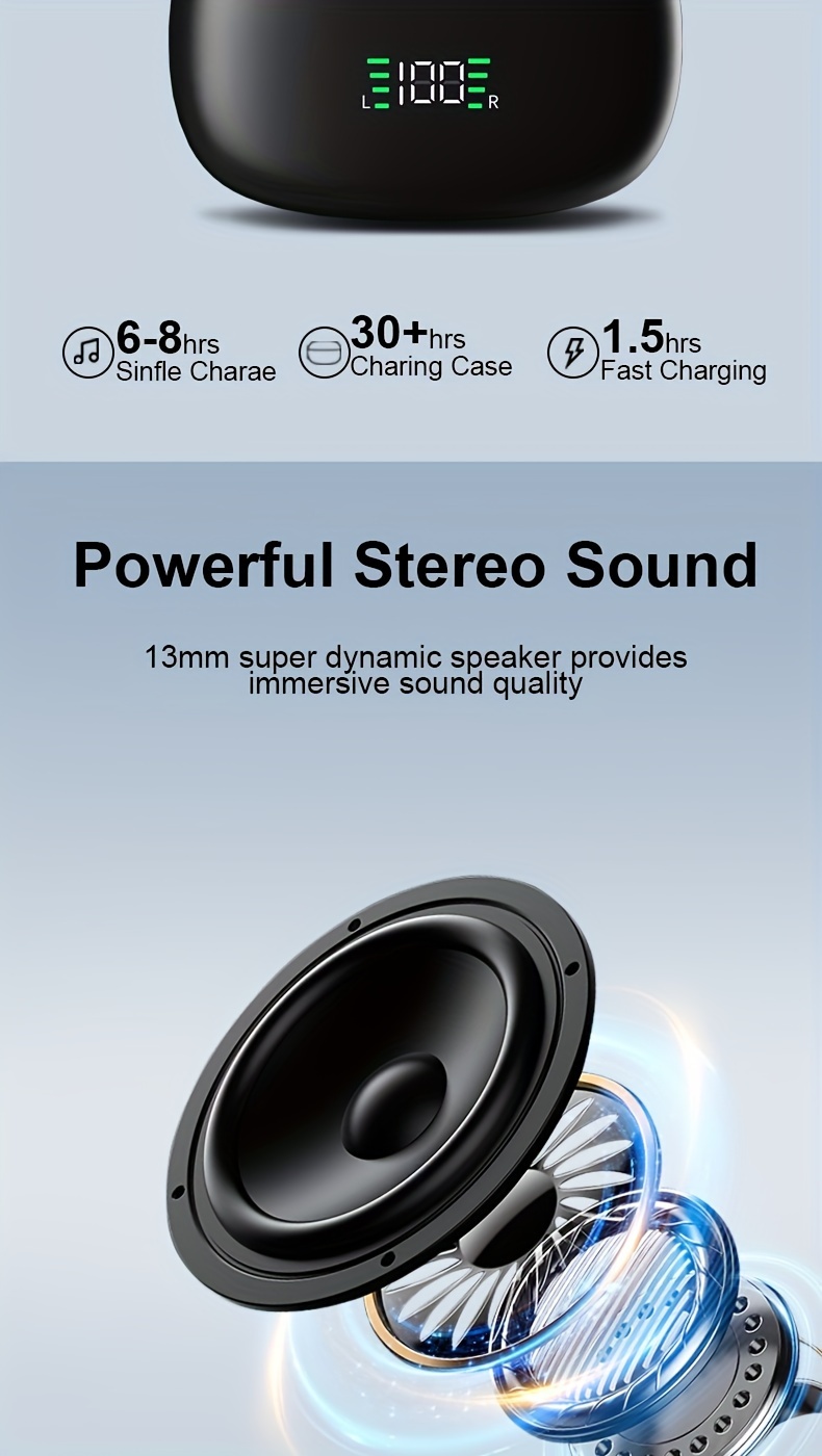 SP9X built-in digital display for ultra long battery life, in ear noise cancelling wireless earphones_voghion.com