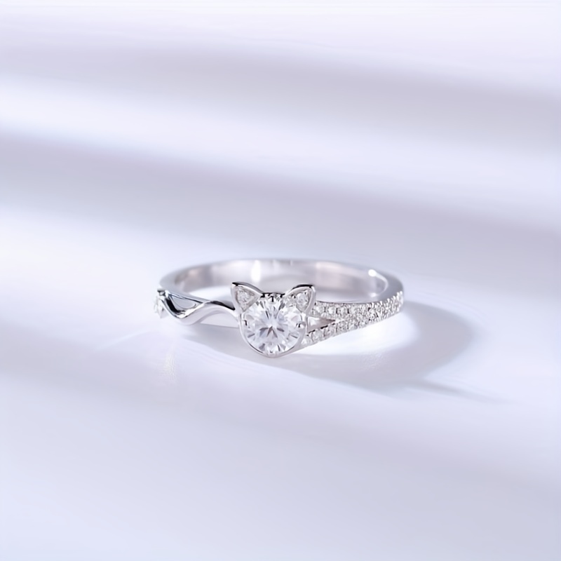 Men's Silver Moissanite Cat Ring, Engagement Style