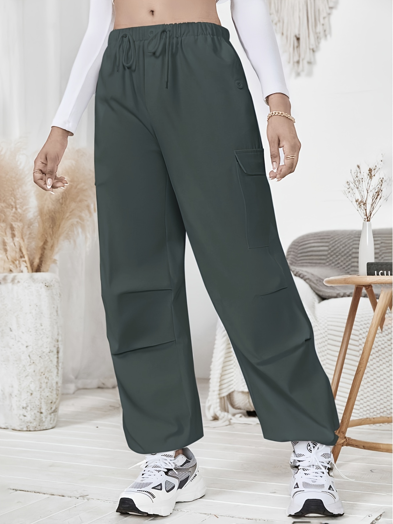 Y2K Fashion Khaki Oversized Cargo Pants Hip Hop Style Loosed Adjustable  Waist Drawstring Long Pant Streetwear 90s Autumn Straight Fashion 