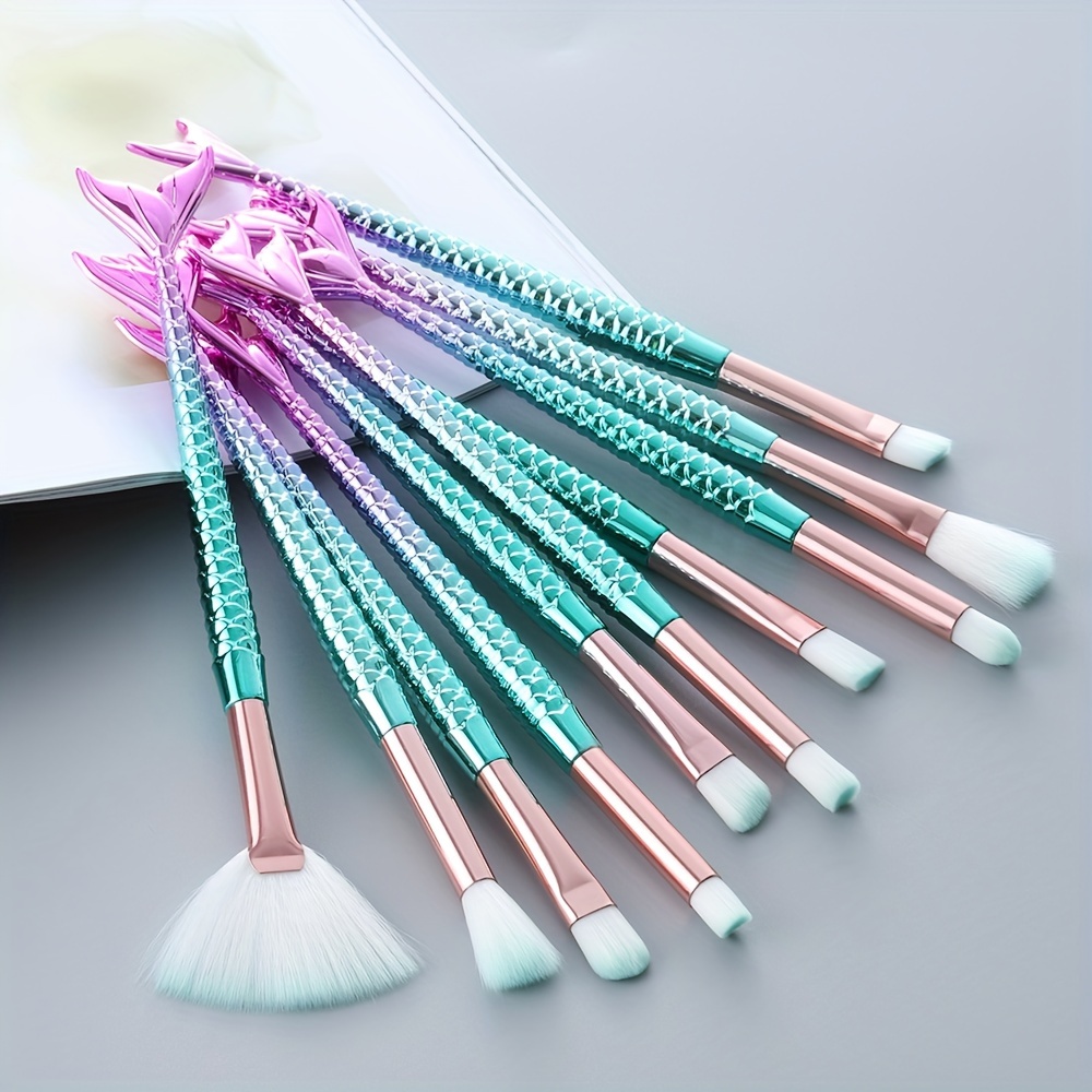 Mermaid Makeup Brushes Kit With Green Blue Handle - Temu