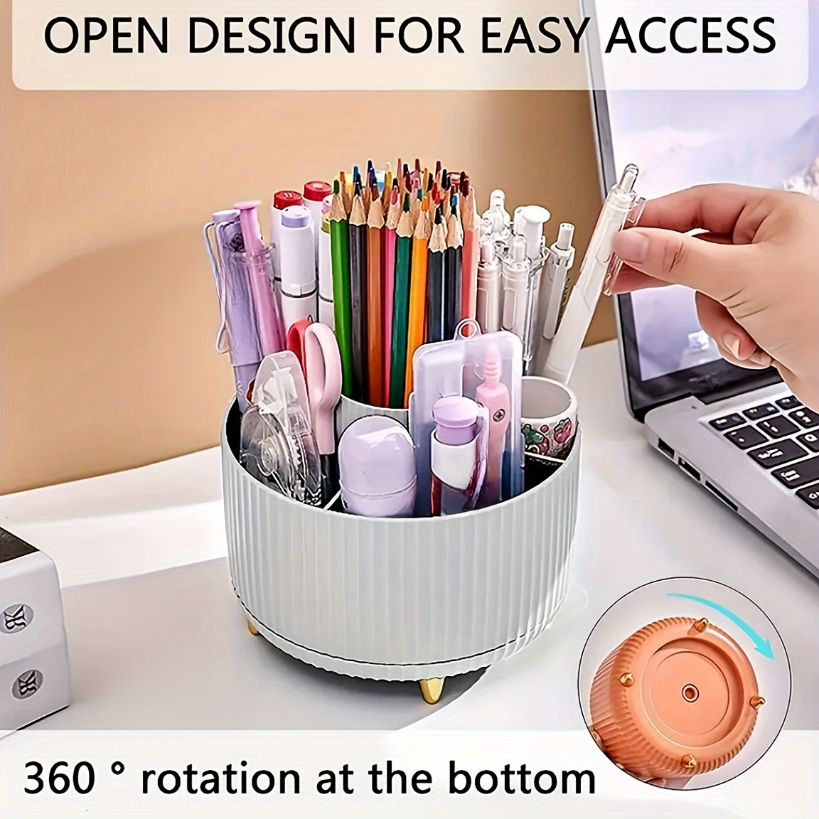 Desk Pen Holder, Pen Holder, 5 Slots 360° Rotating Desk Organizer And  Accessories, Cute Pen Cup Basin, For Office, School, Home, Art Supplies  (White)