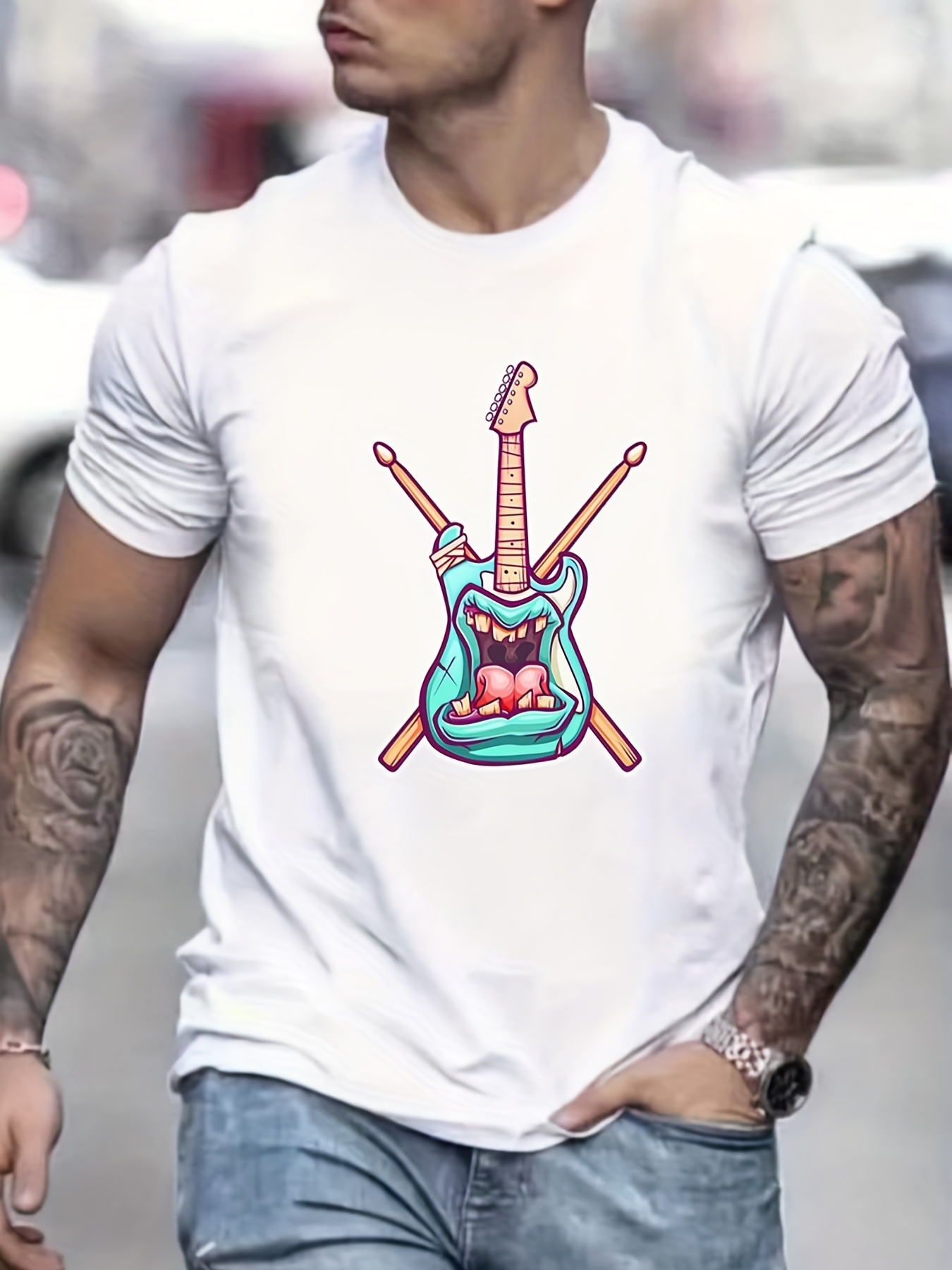 Stylish Bass Pattern Print Men's Comfy T shirt Graphic Tee - Temu United  Arab Emirates