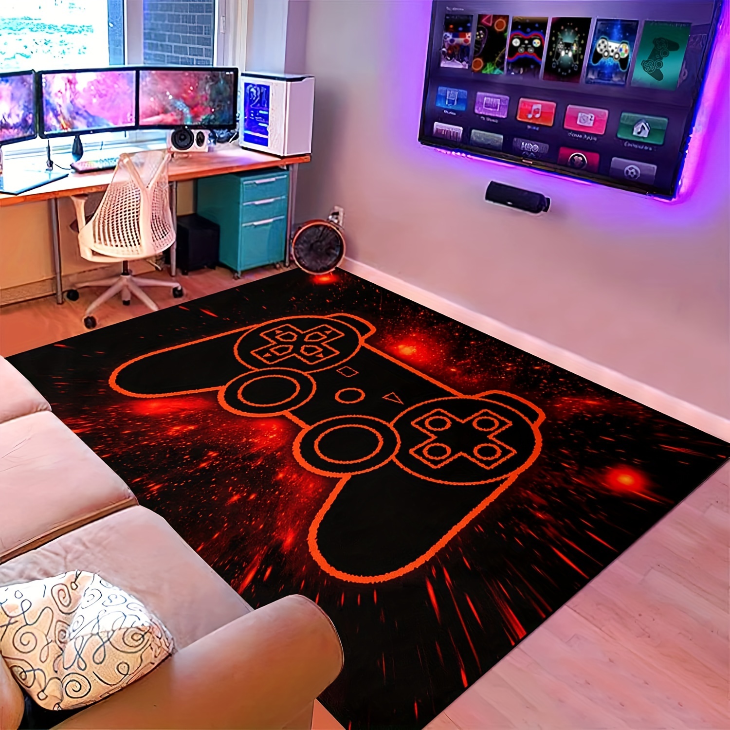 Alfombra Gamer para recámara de niños, tema de alfombra Gamepad, perfecta  para sala de juegos de deportes electrónicos o habitación de jugador de 60  x