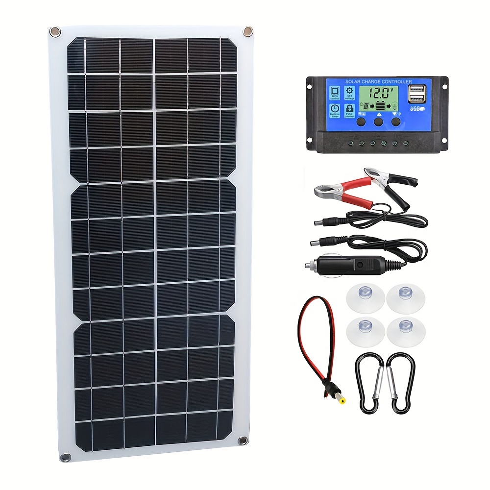 Flexible Solar Panel 12v Battery Charger Dual Usb Controller - Temu