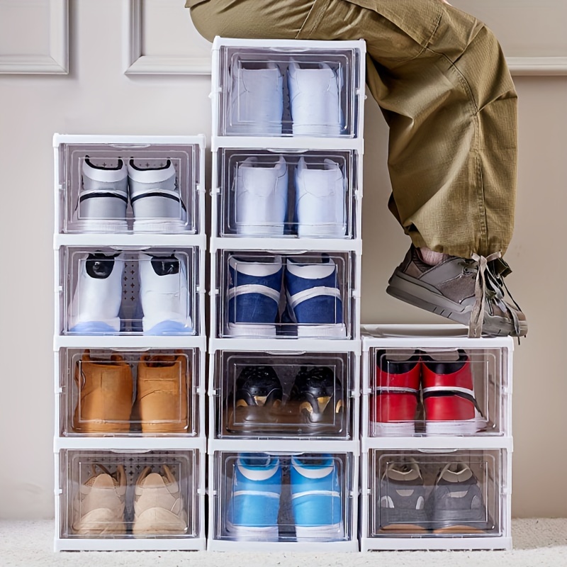 Relaxdays Boîtes à chaussures en plastique, lot de 12, empilable,  transparents couvercles, 12,5 x 20 x 34,5 cm, blanc
