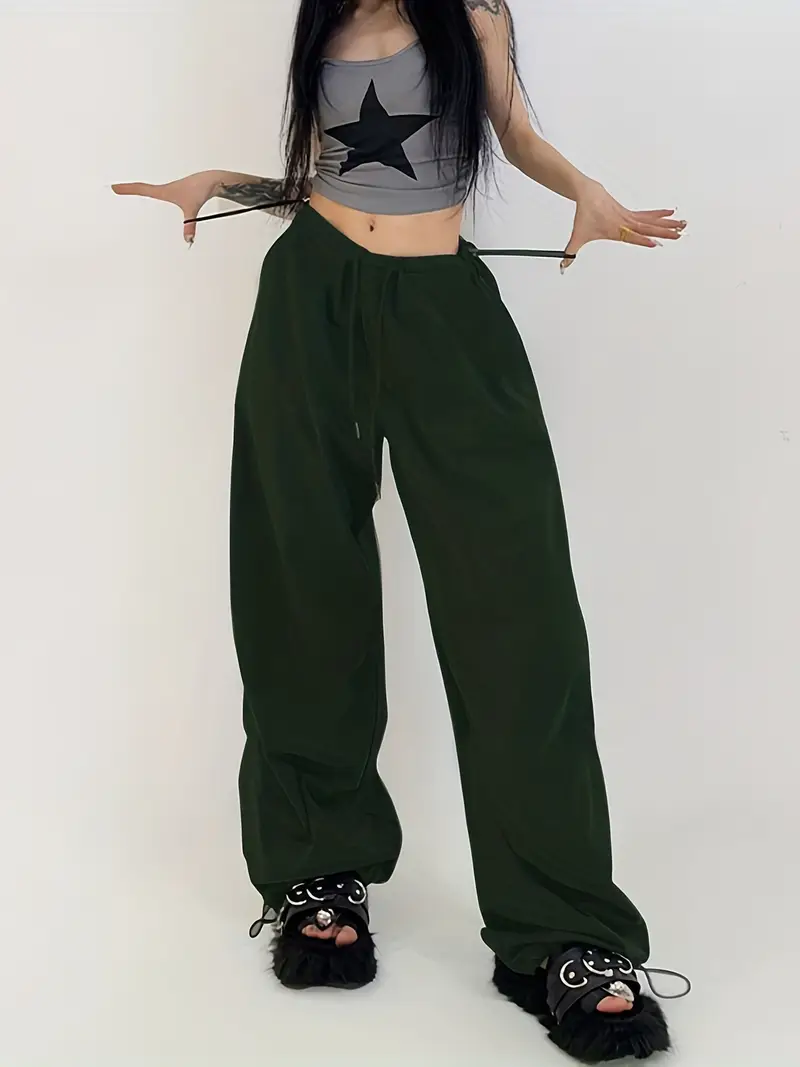 Y2k Solid Drawstring Baggy Cargo Pants Casual Loose Hip hop - Temu Canada