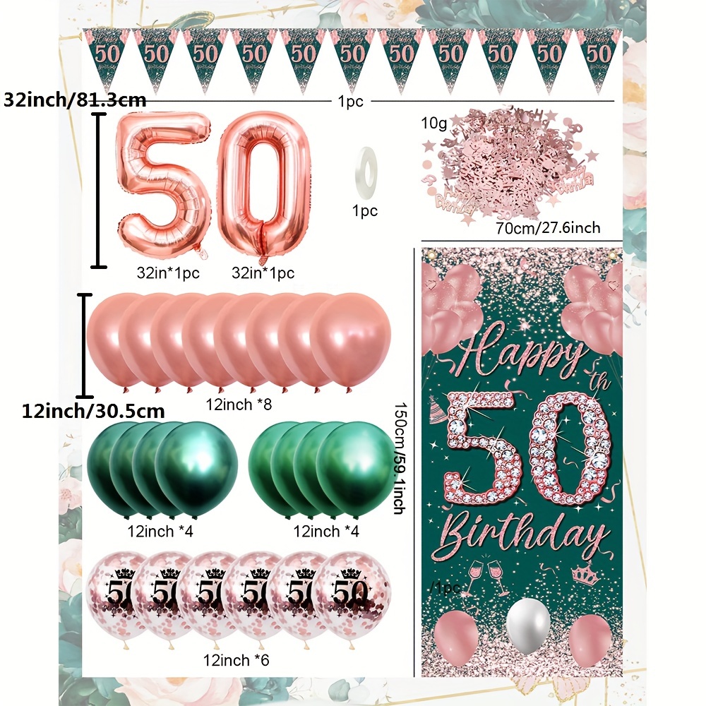 Rose Golden Green Birthday Balloon Garland Kit 50th Birthday - Temu