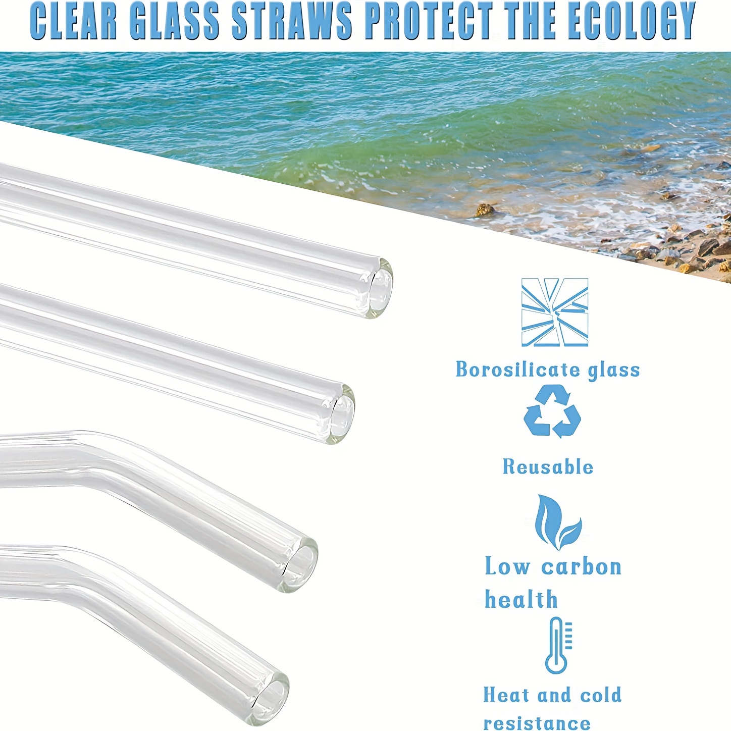 12 Pcs Glass Drinking Straws Reusable Straight Curved Glass Straws