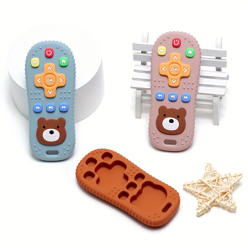 food grade silicone teether remote control shake comforter anti eating hand toy details 0