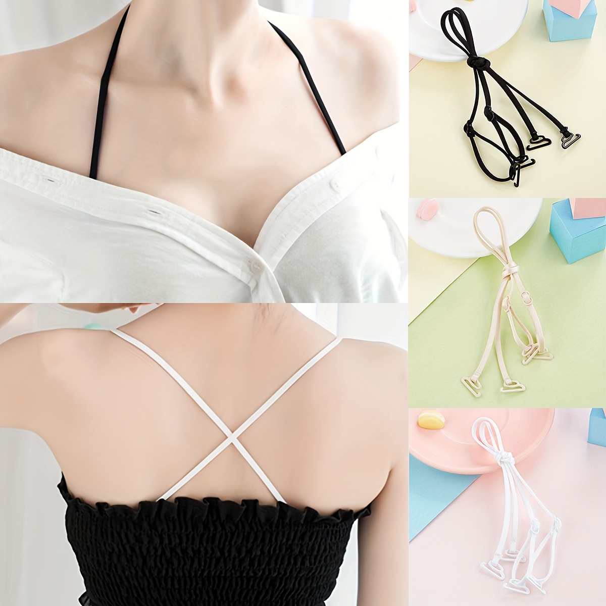 Solid Color Bra, Women's Strap Adjustable Elastic Shoulder Straps Women's Lingerie Accessories Underwear,Temu