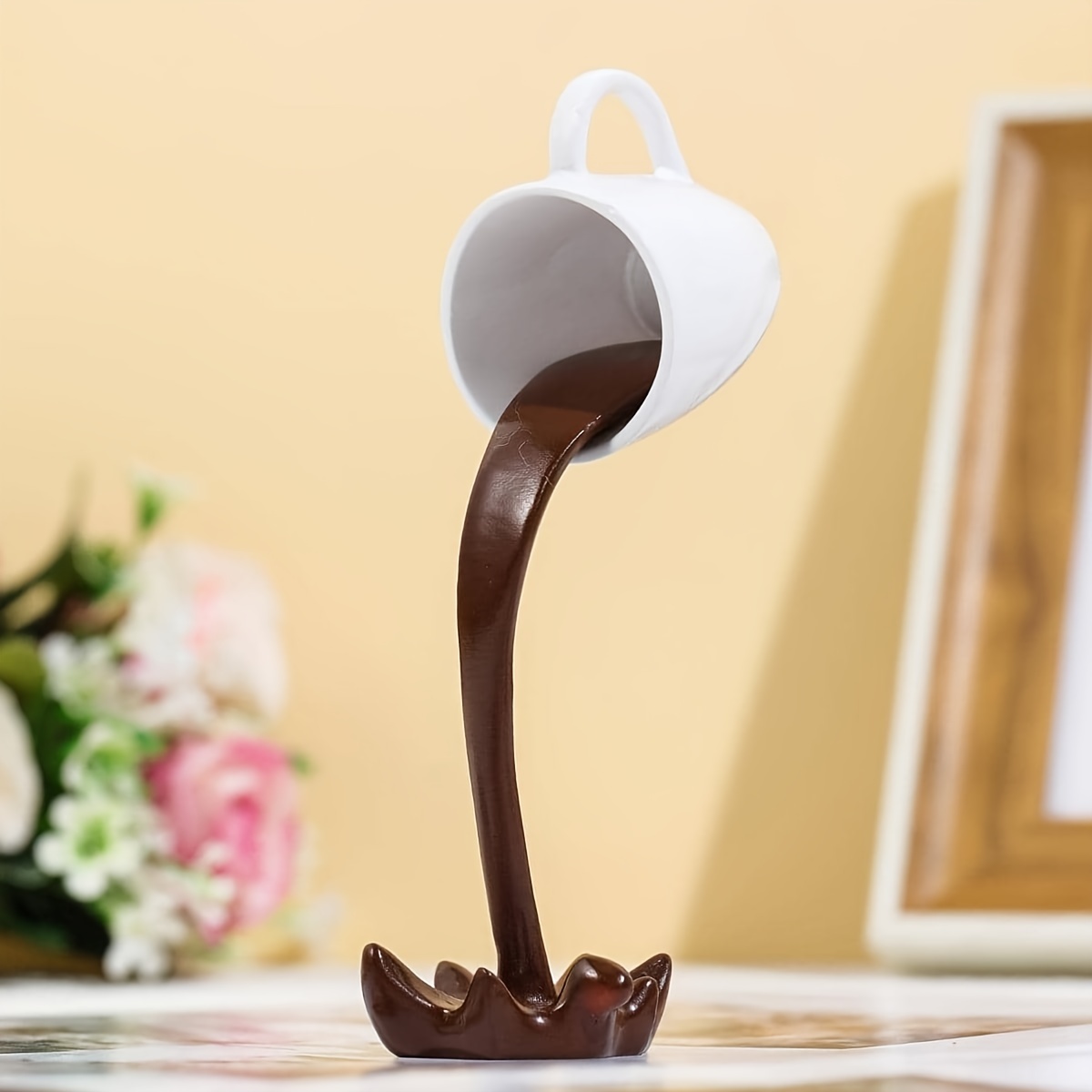 Floating Coffee Cup Sculptures Pouring Liquid Mug 3D Art Ornaments