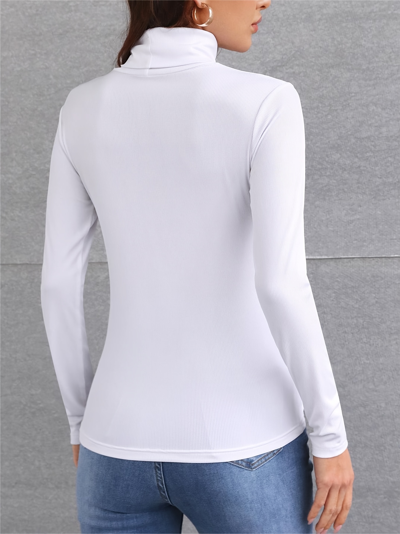 Camiseta Mujer Cuello Alto Manga Larga Camiseta Basic Slim - Temu