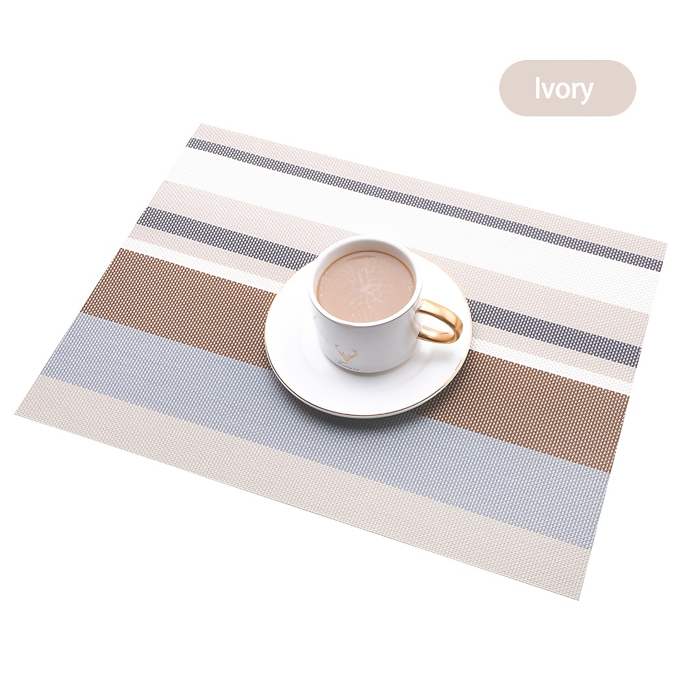 Set of 4 Woven Vinyl Stripes Placemats - Washable & Reusable