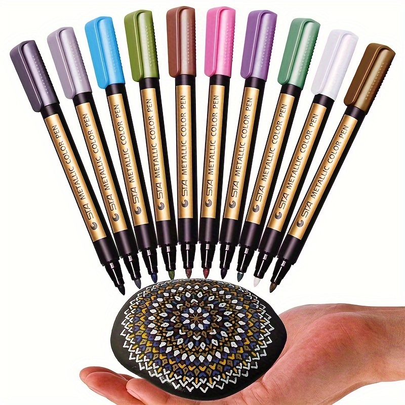 QISIWOLE Paint Markers Pens Metallic, 10 Colors Paint Pens for Rock  Painting, Black Paper, Scrapbook, Photo Album, Paint Marker for DIY Arts &  Crafts