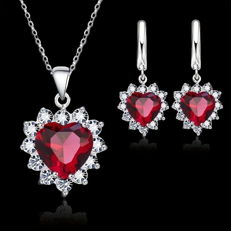 1 set delicate heart necklace earrings jewelry set, charm jewelry fashion jewelry set, romantic gift with butterfly, trendy party jewelry for men, thanksgiving christmas birthday gift for men or women or friends or bride red 7