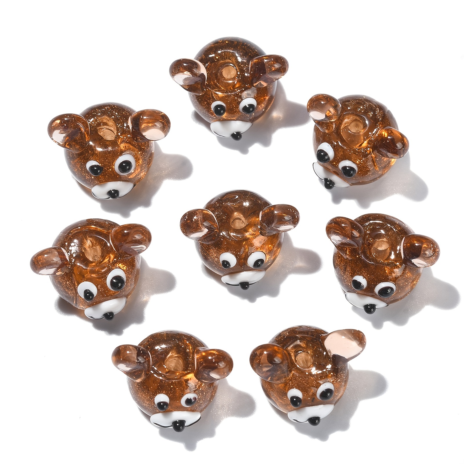 Luminous Handmade Lampwork Glass Brown Bear Beads Glitter - Temu