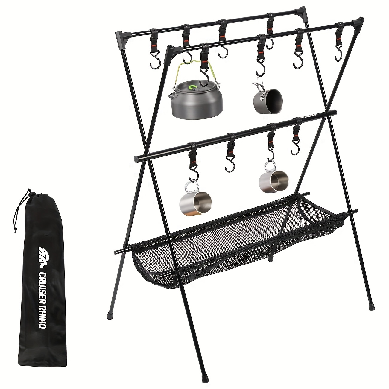 47.2 in. Tall White Outdoor Camping Lantern Tripod Stainless Steel Hanging  Pot Rack with Storage Bag