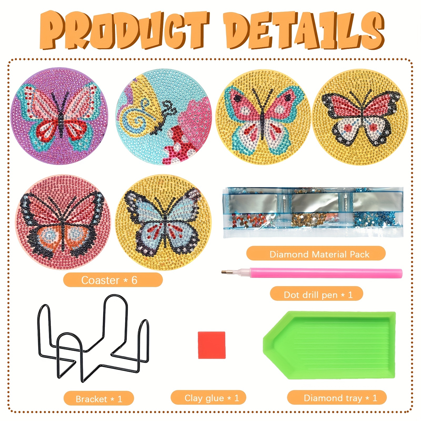 Butterfly Diamond Painting Coaster Kit Diy Shaped Artificial - Temu