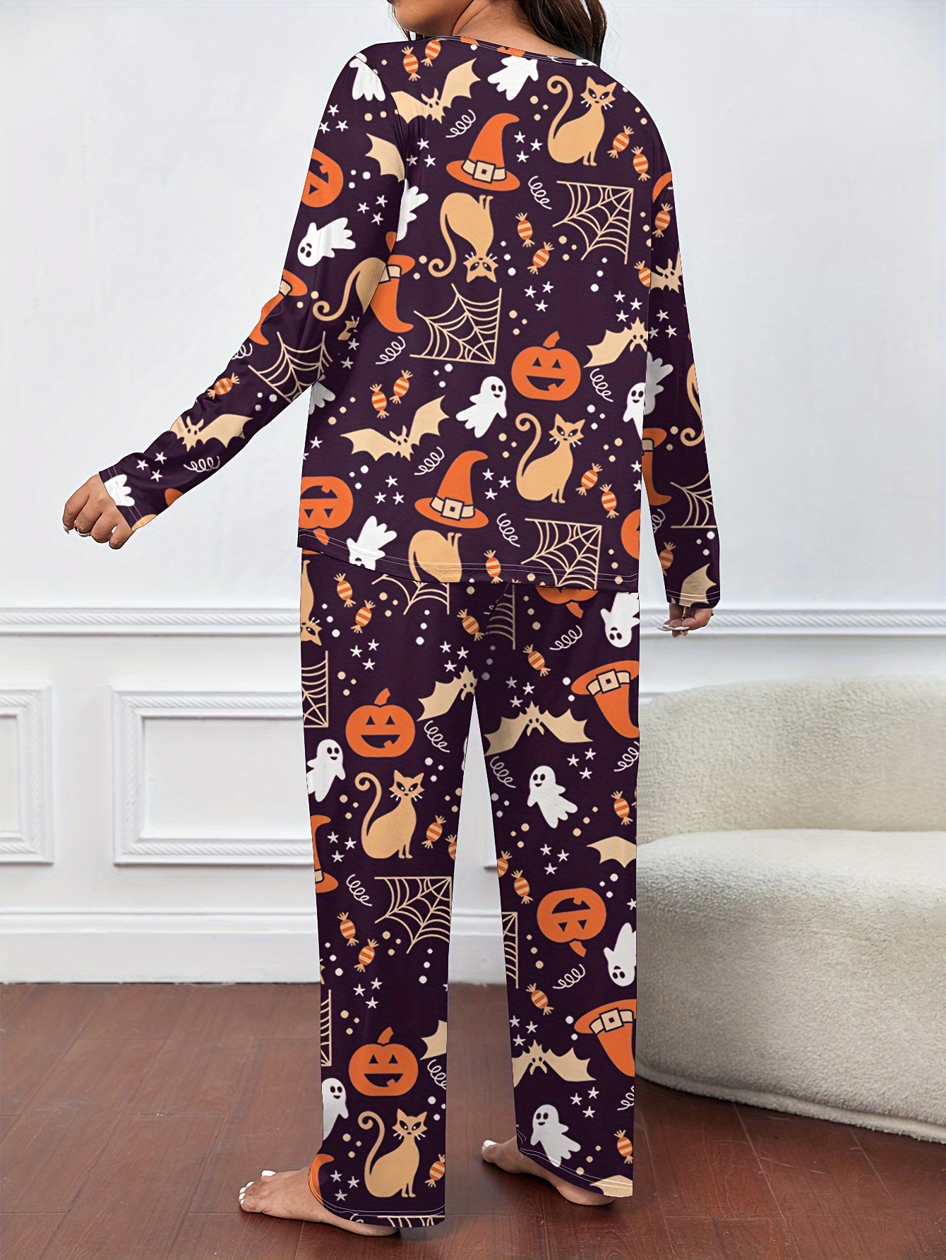 Plus Size Halloween Casual Pajamas Set Women's Plus Allover - Temu