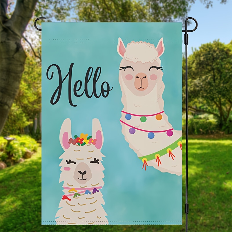 

1pc, Funny Cute Alpaca Hello Welcome Garden Flag, Spring Summer Autumn And Winter Wild Animal Double Sided Printed Yard Flag, Waterproof Vertical Flag, Home Decor, Yard Decor, Garden Decorations