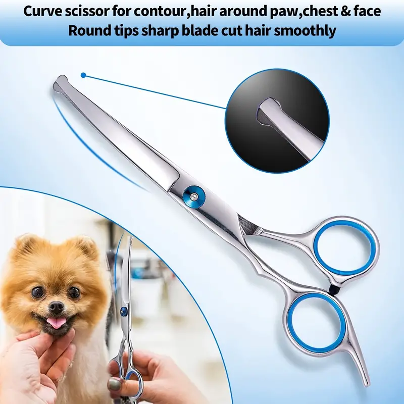 professional dog grooming scissors kit with safety round tip pet grooming scissors kit straight thinning curved pet trimming cutting shears comb set for dog cat grooming details 2