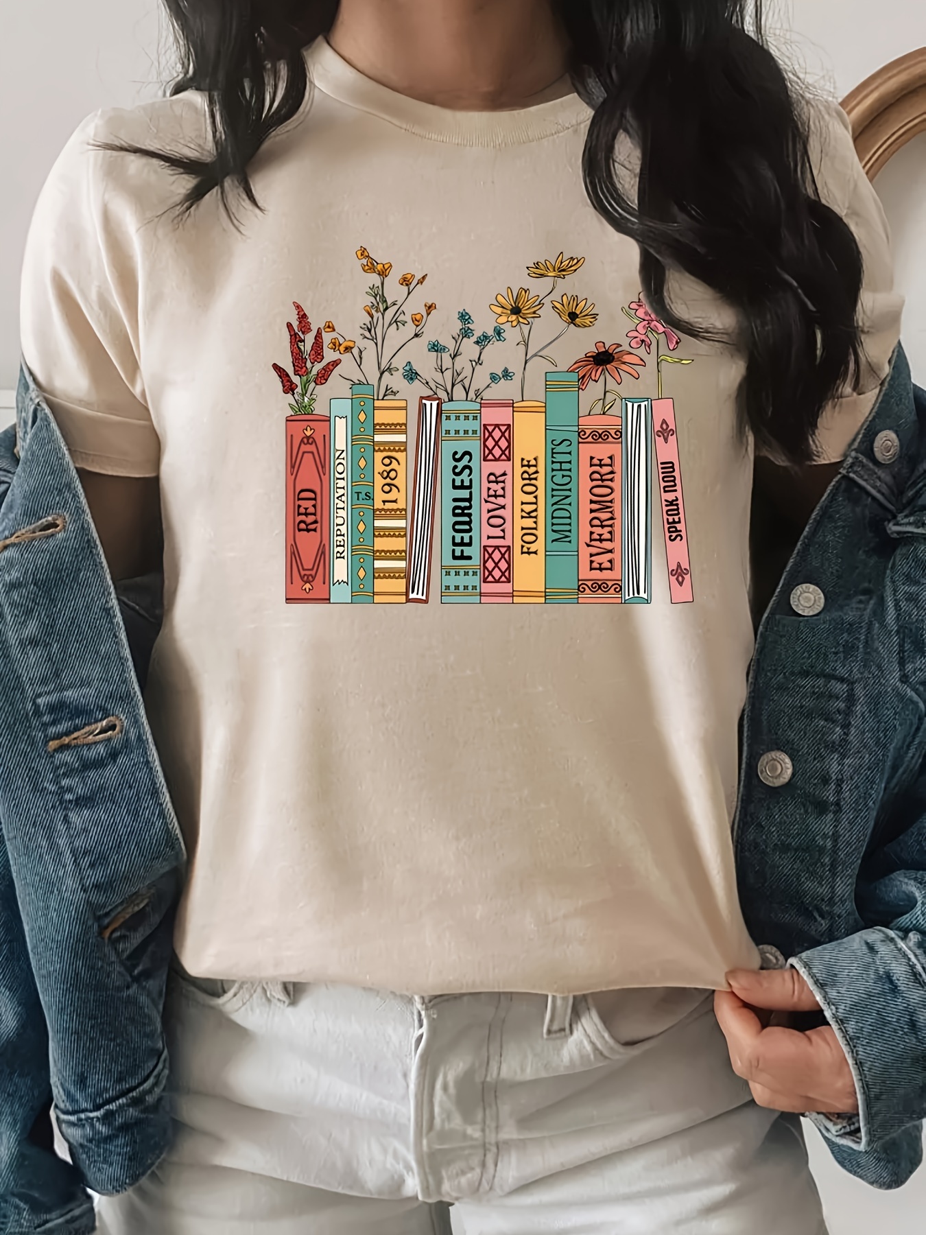 Flower Book Print Crew Neck T shirt Casual Short Sleeve T - Temu