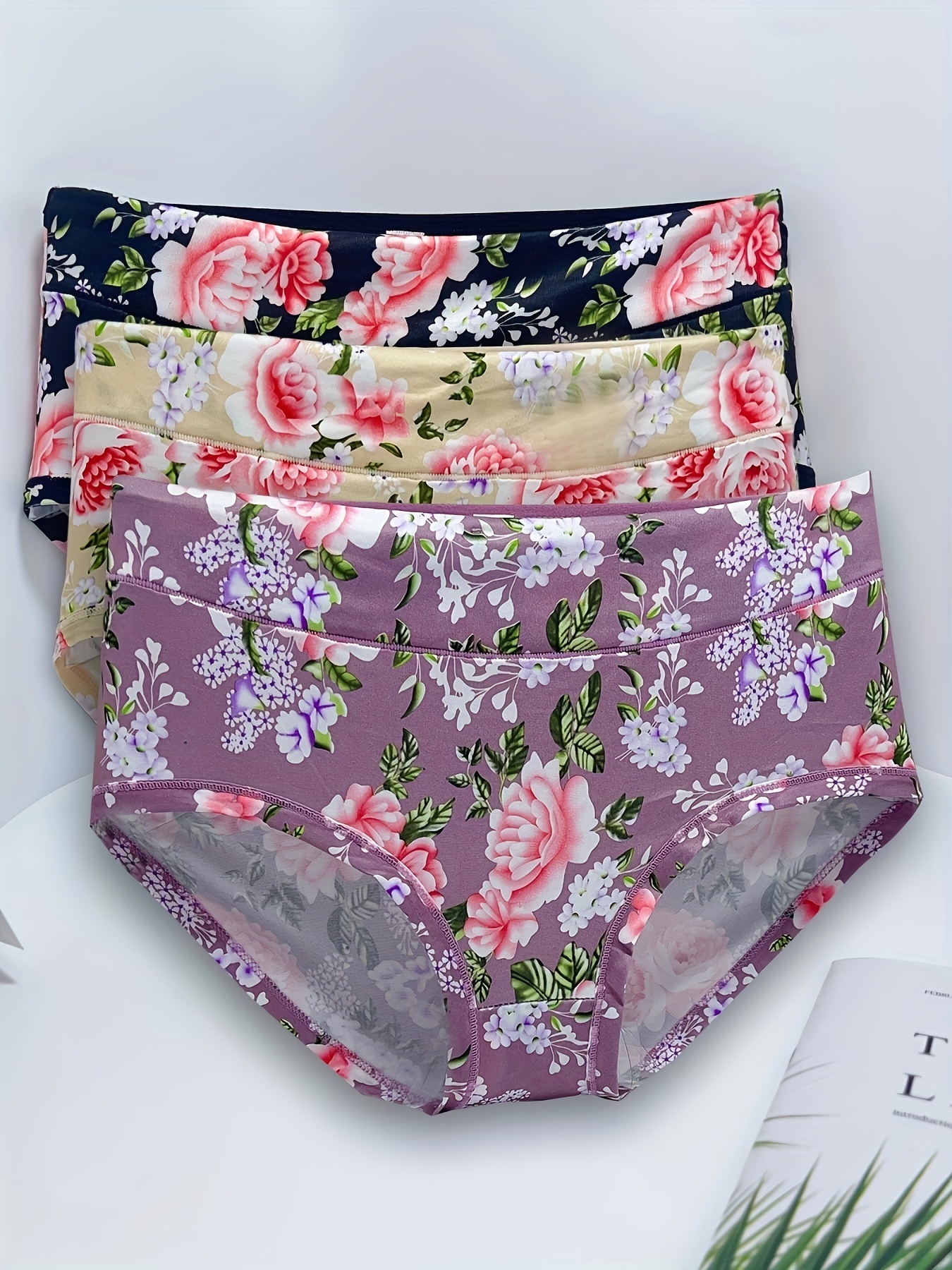 Floral Print Briefs Panties Comfy Breathable - Temu Canada