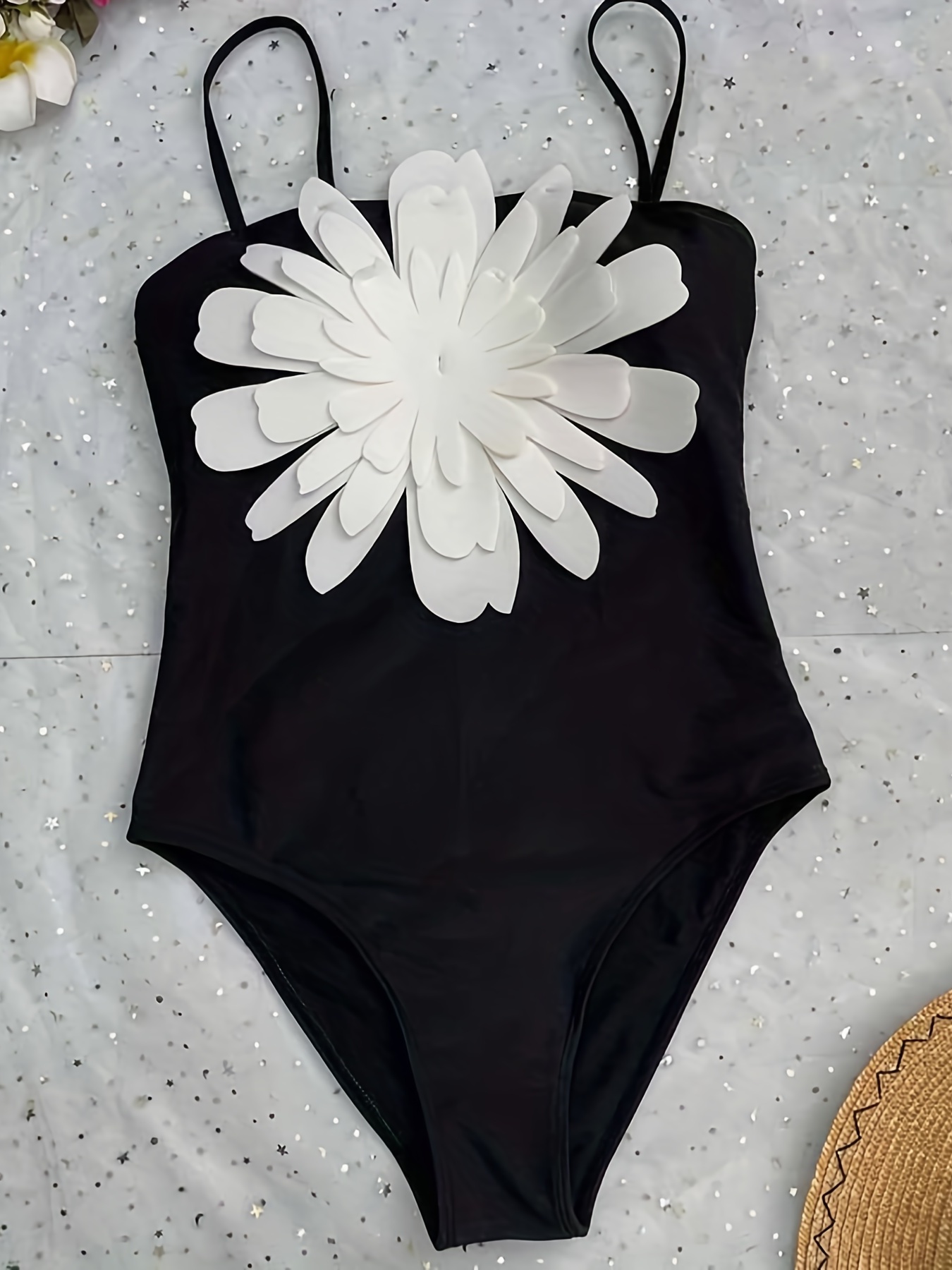 3d Flower Applique One Shoulder Swimsuit - Temu