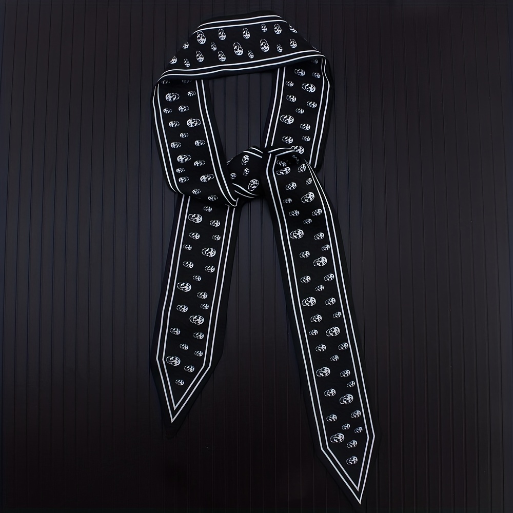 Gothic Chain Print Skinny Scarf Key Tassel Pattern Ribbon Neck Tie
