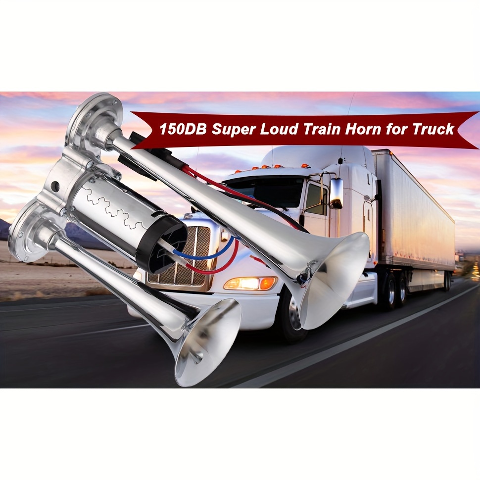 Truck Train Air Horn,12V 150db Air Horn Kit for Truck Car Super Loud Train  Horn for Truck, Dual Trumpet Air Horns with Compressor for Any 12V Vehicles
