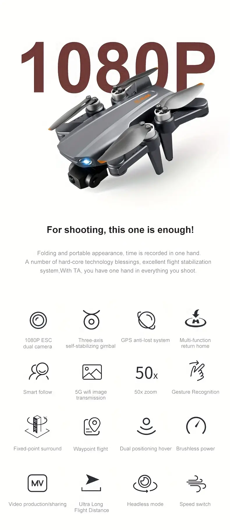 rg106 three axis self stabilizing gimbal with two batteries professional aerial drone 1080p dual camera gps positioning auto return optical flow positioning brushless motor hd image transmission foldable quadcopter with storage backpack beautiful color box christmas thanksgiving halloween gift details 1