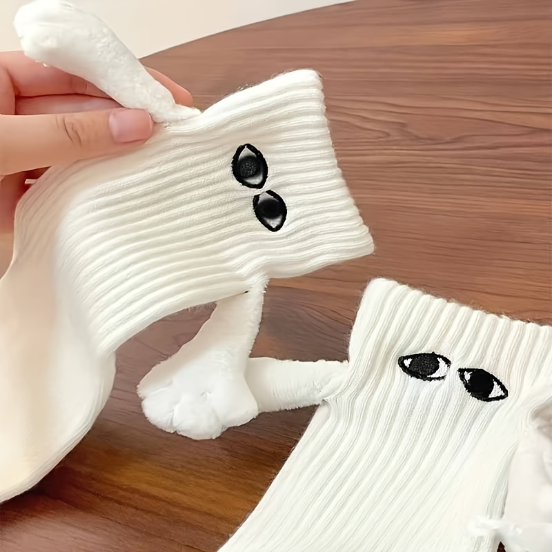 2 paires de chaussettes de maintien à main de noël, chaussettes amusantes  d'amitié de poupée 3D à succion magnétique, cadeaux pour femmes et hommes