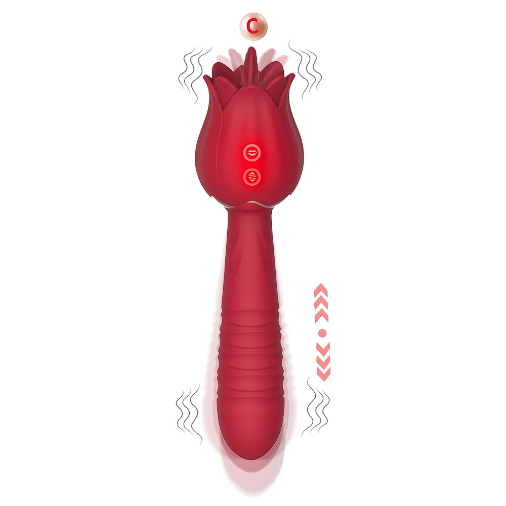 1pc Rose Toy For Women Rose Vibrator Nipple Clitoral Stimulator Rose Toy Thrusting Dildo Tongue Licking Vibrator Personal Massager Adult Sex Toys Games - Health and Household