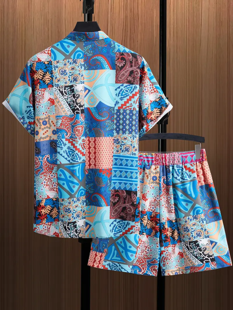 mens 2pcs outfits lapel s hawaiian and drawstring s set for summer mens details 1
