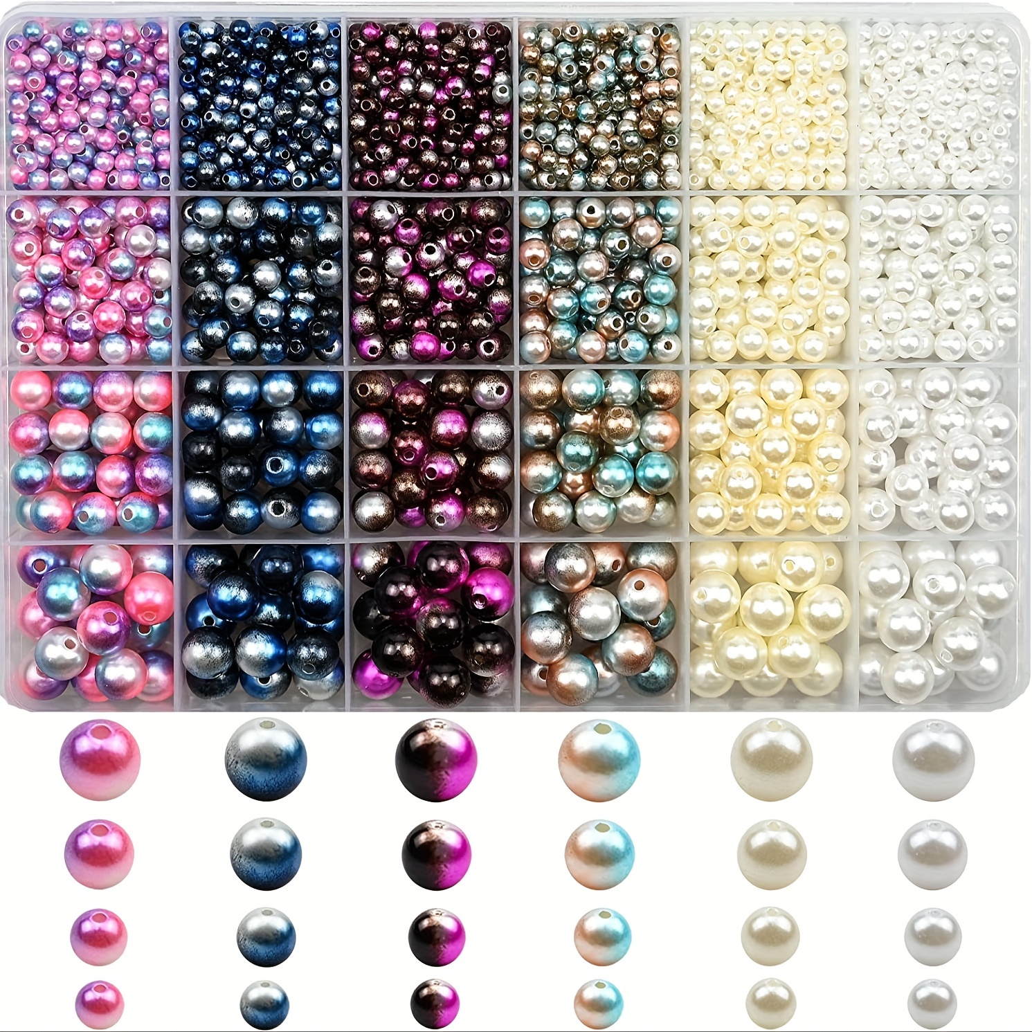 VIOCIWUO 1680 cuentas de perlas para fabricación de joyas de 0.236  pulgadas, 24 colores de agujeros, redondos, sueltos, juego de cuentas para