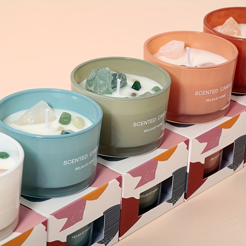 Crystal Soy Wax Scented Candle with Healing Crystals - Floral Jar