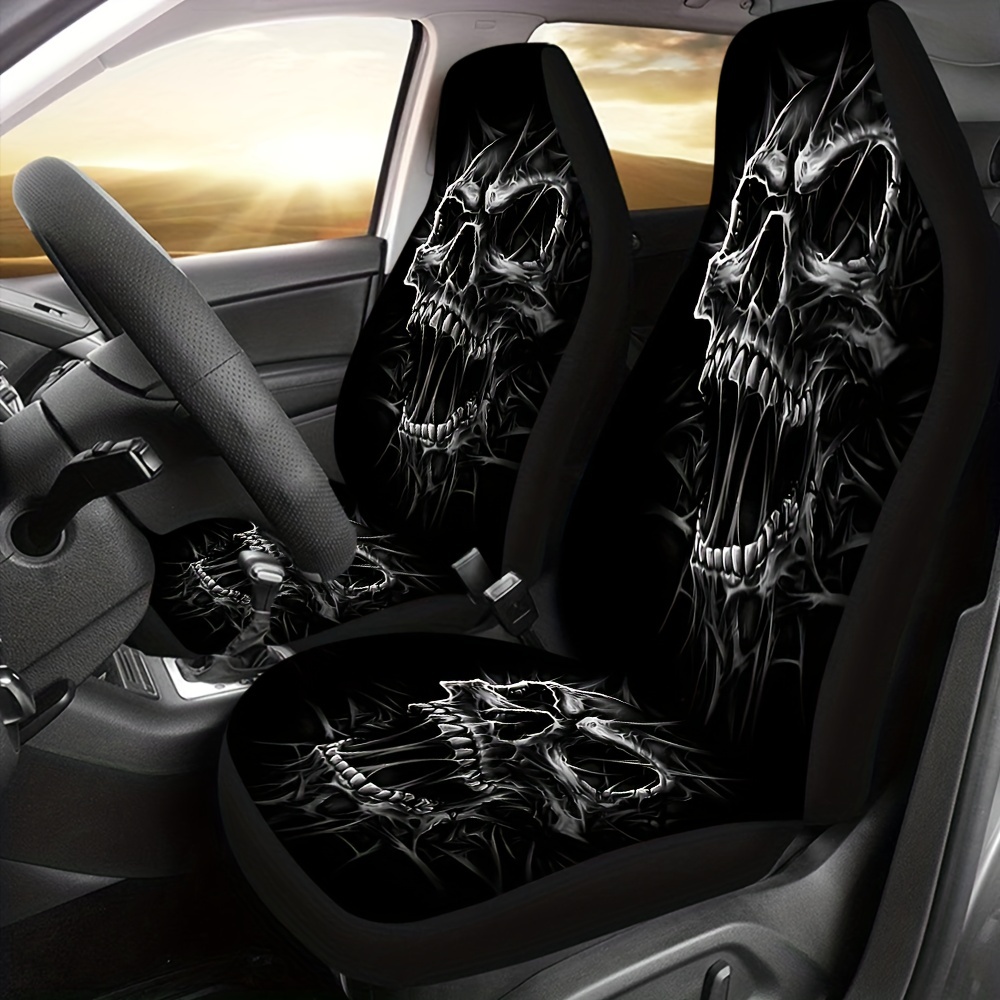 2pcs Skull Printed Car Seat Cover Front Seats, Bucket Seat Protector Car  Seat Cushions For Car, SUV, Truck Or Van For Women Man