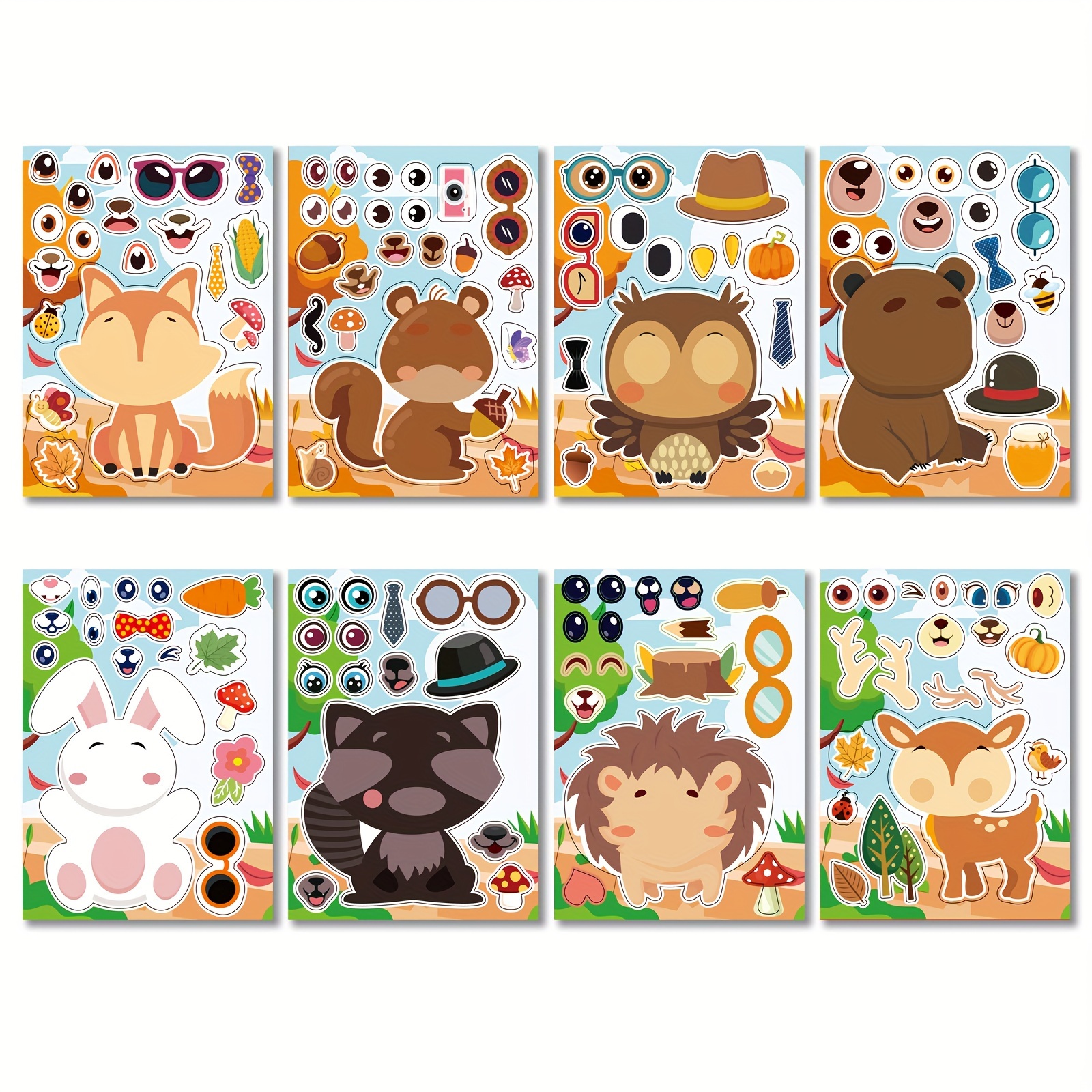 

8 Sheets Cute Bear Stickers Small Animal Puzzles, Cartoon Diy Interactive Entertainment, Birthday And Holiday Gifts
