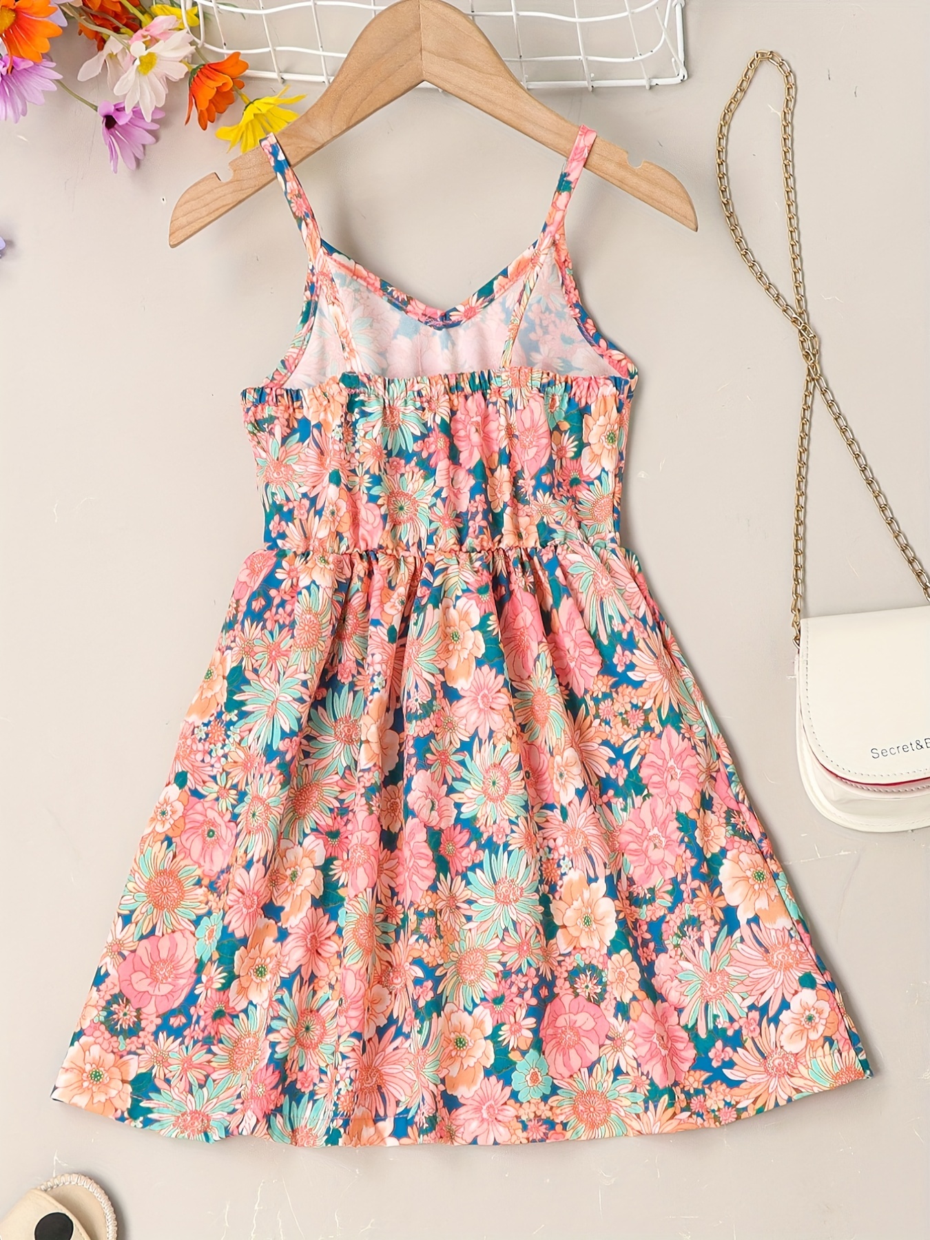 little girls cute sundress floral pattern party beach dress v neck elastic waist camisole dress for summer details 11