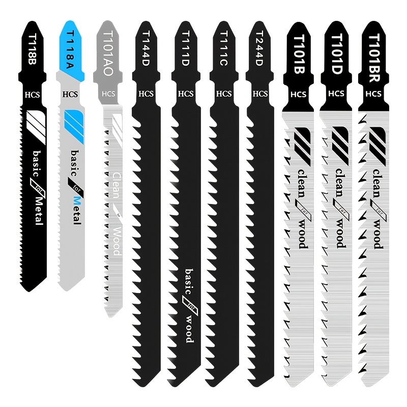10pcs Jigsaw Blades Set Assorted T Shank Replacement For Cutting Wood & Metal