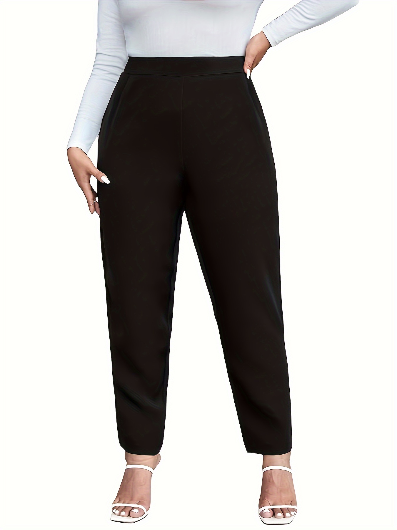 Plus Size Business Casual Pants Women's Plus Solid Elastic - Temu